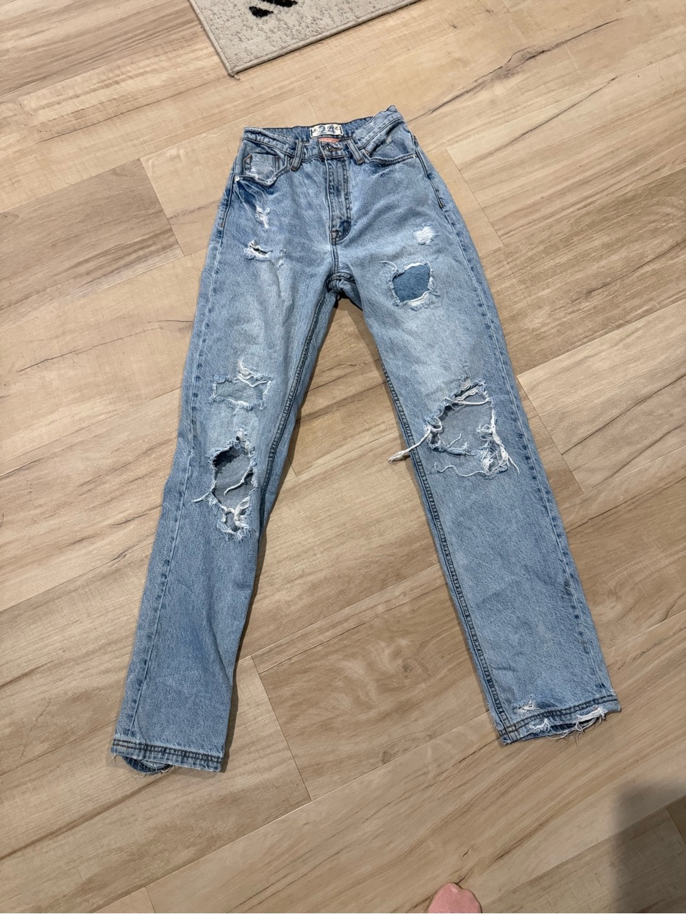 Free People Light Blue Distressed Straight-Leg Jeans